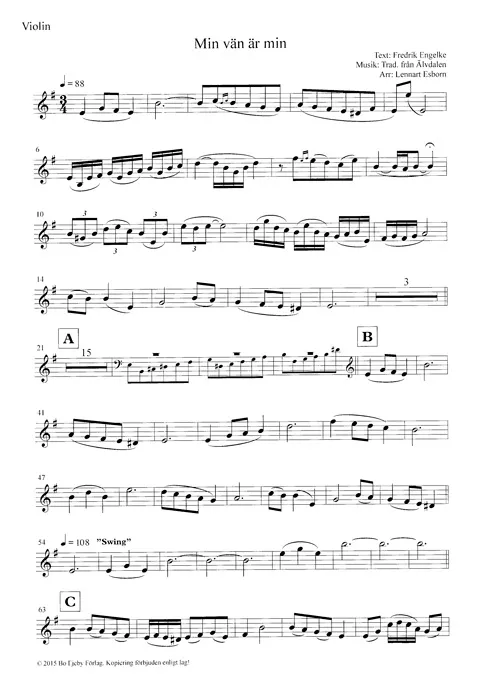 Du bär mig i din hand. Violin